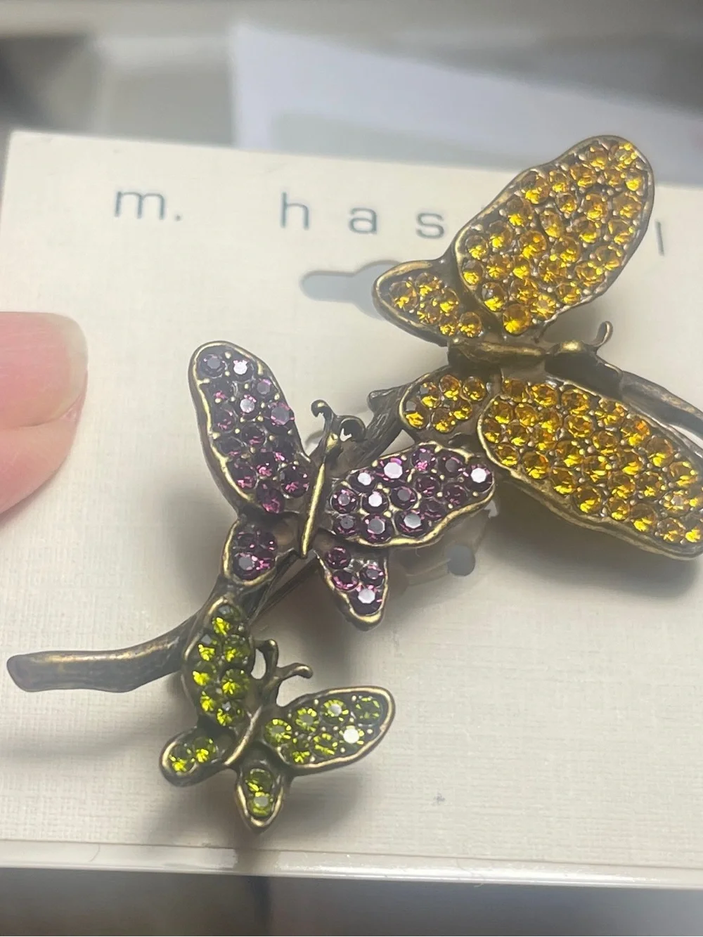 Multicolor Crystal Butterfly Brooch Trio - Yellow, Pink & Green
